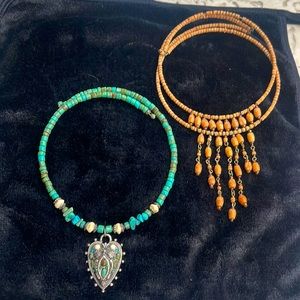 Two bead  chokers one turquoise one brown